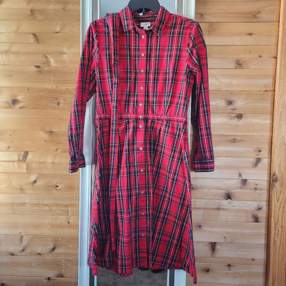 J Crew Factory Red Plaid Shirt Dress